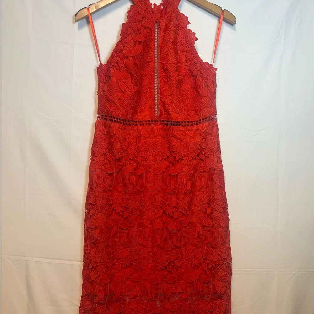 Bardot Vibrant Orange Lace Midi Dress - Picture 2 of 6